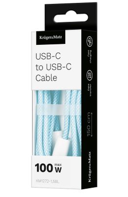 Kábel USB-C/USB-C 100W 1,5 m modrý Kruger&amp;Matz KM1272-1,5BL Basic Kabel USB-C / USB-C 100W 1,5 m modrý Kruger&Matz KM1272-1,5BL Basic