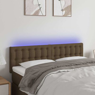 vidaXL Čelo postele s LED tmavohendé 144x5x78/88 cm látka