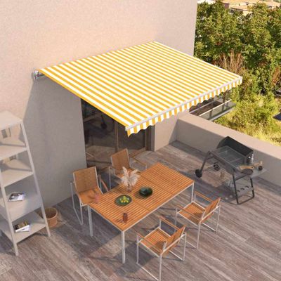 vidaXL Ručne zaťahovacia markíza 450x300 cm žltá a biela
