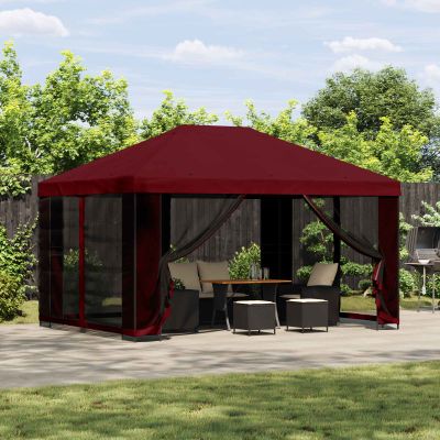 vidaXL Záhradný altánok so bočnými stenami 4 × 3 m Vínovo červená