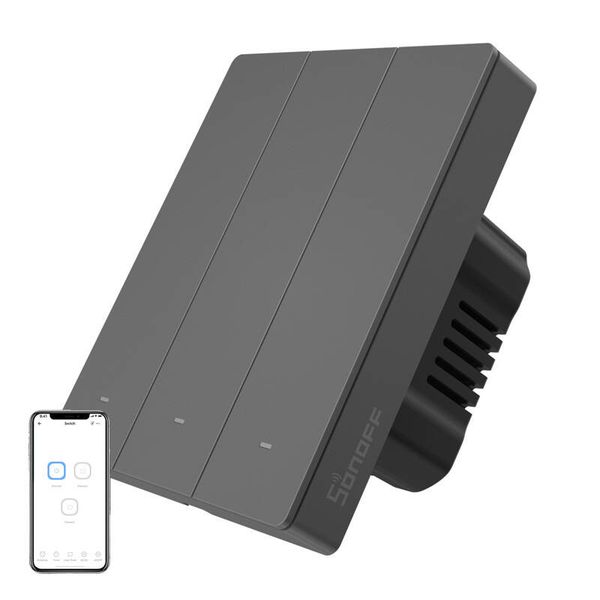 Inteligentný WiFi nástenný spínač SONOFF M5-3C-80 (3-kanálový, do rámu, grafitový)