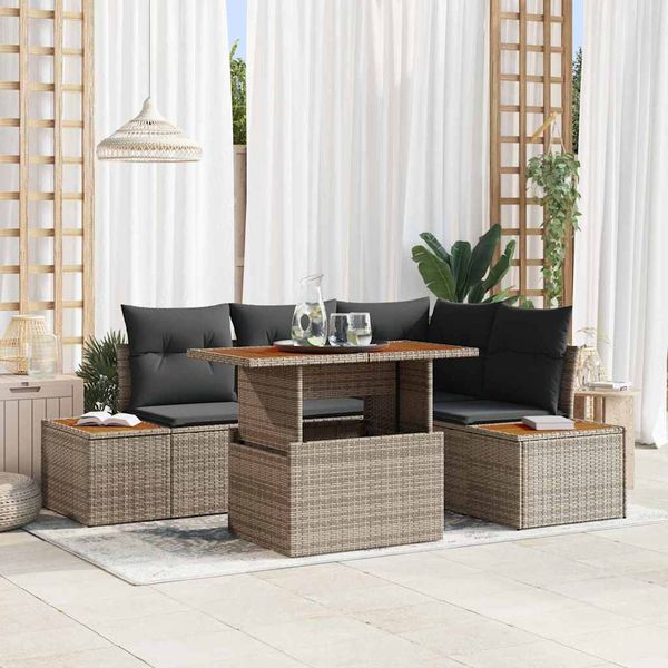 vidaXL Súprava záhradných pohoviek s úložiskom 5 pcs Sivá Poly ratan