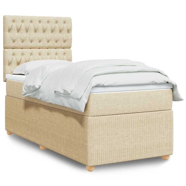 vidaXL Posteľný rám boxsping s matracom krémový 90x200 cm látka