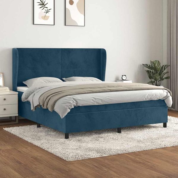 vidaXL Posteľný rám boxsping s matracom tmavomodrý 160x200 cm zamat
