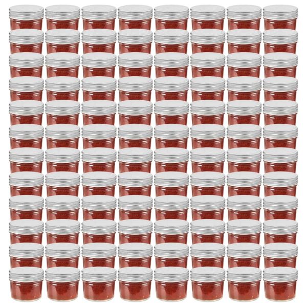 vidaXL Sklenené zaváracie poháre so striebornými viečkami 96 ks 110 ml