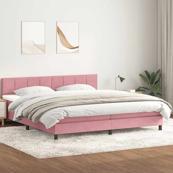 vidaXL Posteľný rám boxsping s matracom ružový 180x220 cm zamat