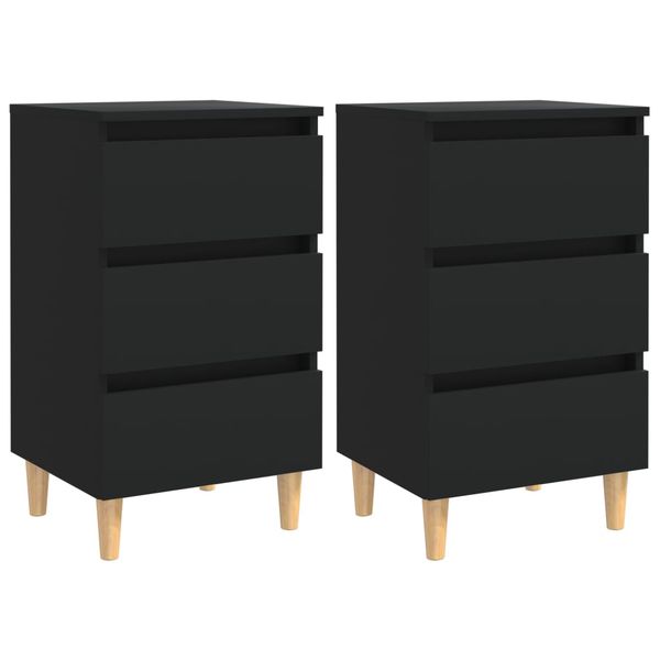 vidaXL Nočné stolíky 2 ks nohy z masívneho dreva čierne 40x35x69 cm