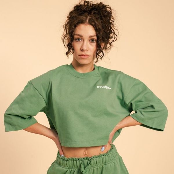 Dámske tričko Cropped Serenity Olivine - BeastPink, veľkosť L, veľkosť oblečenia L