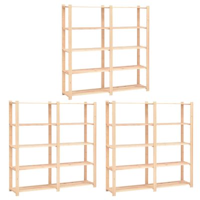 vidaXL Regály s 5 policami 3 ks 170x38x170 cm borovicový masív 500 kg