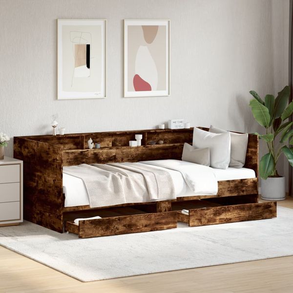 vidaXL Váľanda so zásuvkami bez matraca dymový dub 100x200 cm