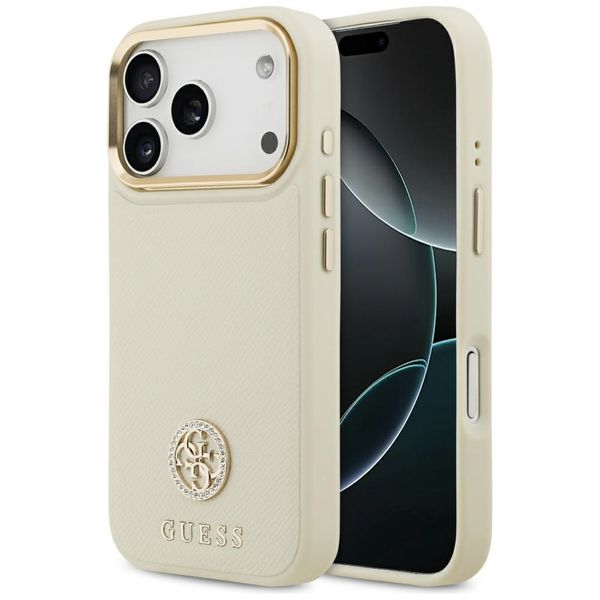 Puzdro Guess Grained Strass Logo MagSafe pre iPhone 17 Pro béžová