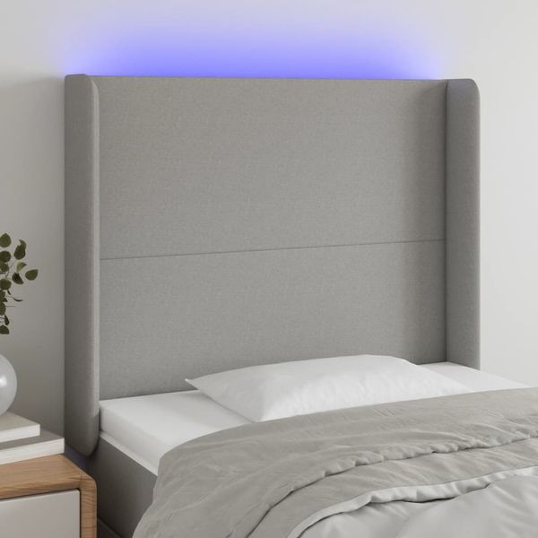 vidaXL Čelo postele s LED bledosivé 83x16x118/128 cm látka
