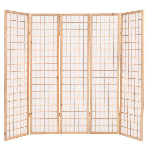 Skladací paraván s 5 panelmi, japonský štýl 200x170cm, prírodný