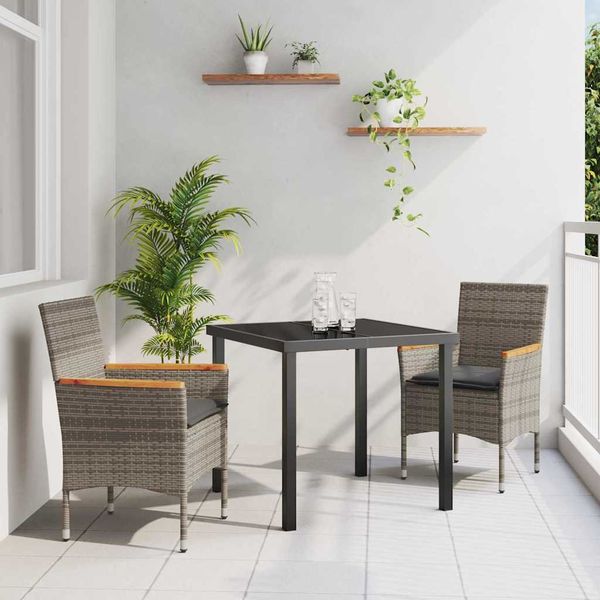vidaXL Záhradný jedálenský set s vankúšom 3 pcs Sivá polyratan