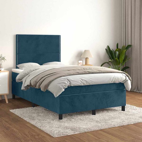vidaXL Posteľný rám boxsping s matracom tmavomodrý 120x200 cm zamat