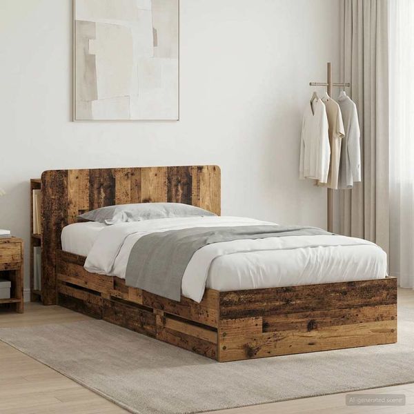 vidaXL Rám postele so skladom Staré drevo 80 x 200 cm Kompozitné drevo