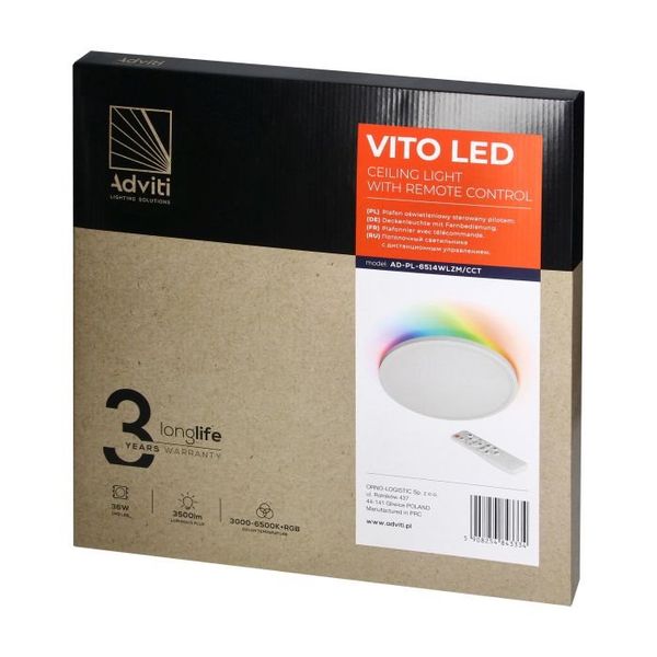Stropné svietidlo Orno VITO AD-PL-6514WLZM/CCT 36W, 40cm + RGB ovládač