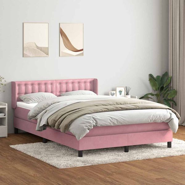 vidaXL Posteľný rám boxsping s matracom ružový 160x220 cm zamat