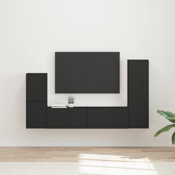 vidaXL Zostava TV skriniek Nástenný 4 pcs Čierna Kompozitné drevo