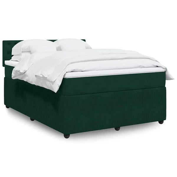 vidaXL Posteľný rám boxsping s matracom tmavozelený 140x190 cm zamat