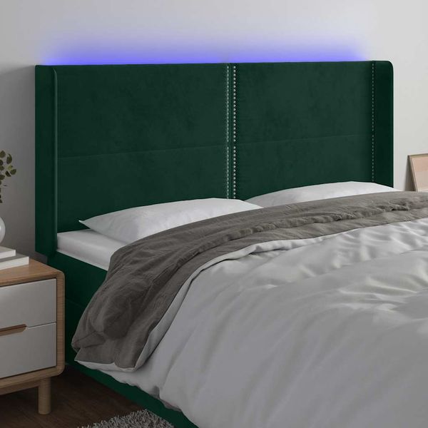 vidaXL Čelo postele s LED tmavozelené 203x16x118/128 cm zamat