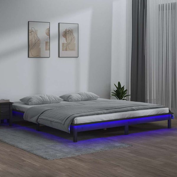 vidaXL Posteľný rám s LED sivý 120x190cm malé dvojlôžko masívne drevo