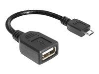 Kábel USB - USB (samica) na Micro USB typ B (samec) - USB 2.0 OTG - 18 cm - čierna