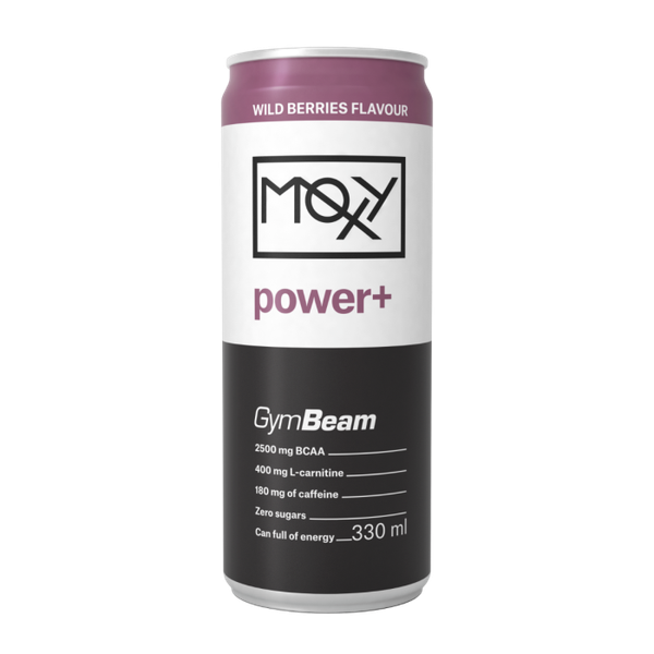 MOXY power+ Energetický nápoj 330 ml - GymBeam, lesné ovocie, 330 ml