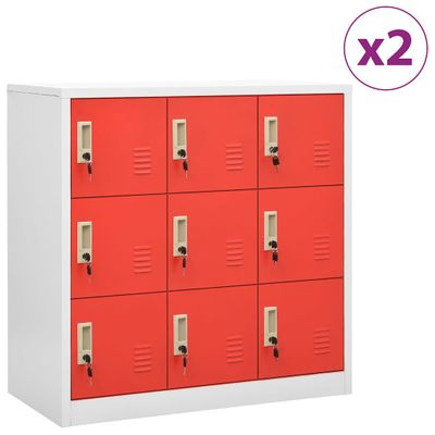 vidaXL Uzamykacie skrinky 2 ks bledosivé a červené 90x45x92,5 cm oceľové