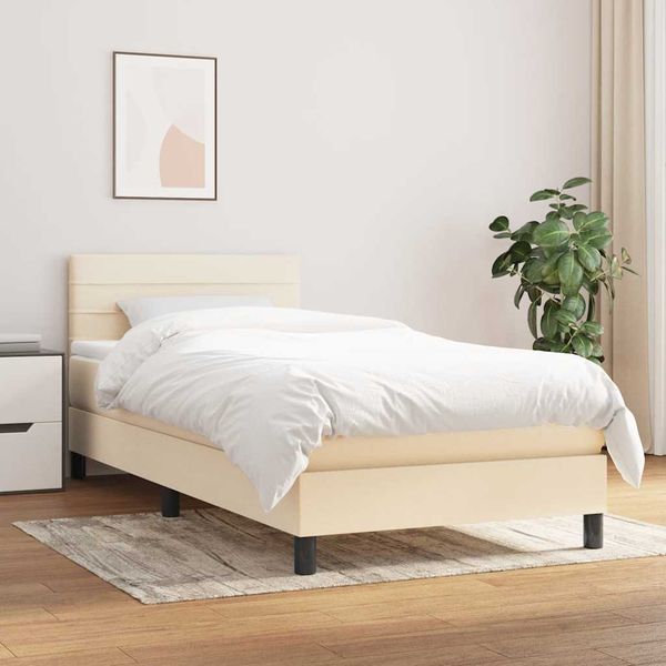 vidaXL Posteľný rám boxsping s matracom krémový 80x200 cm látka