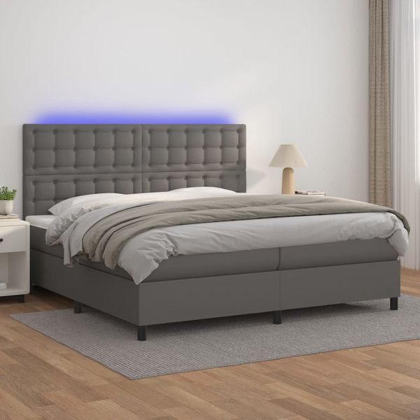 vidaXL Boxspring posteľ s matracom a LED sivá 200x200 cm umelá koža