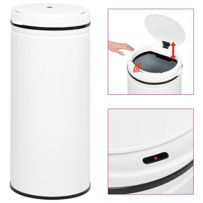 vidaXL Automatický odpadkový kôš, senzor 80 l, uhlíková oceľ, biely