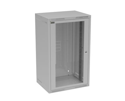 Rozvádzač nástenný GrandN 20U 450 mm, dvere sklo, RAL 7035, GrandN-20U-645-11-G