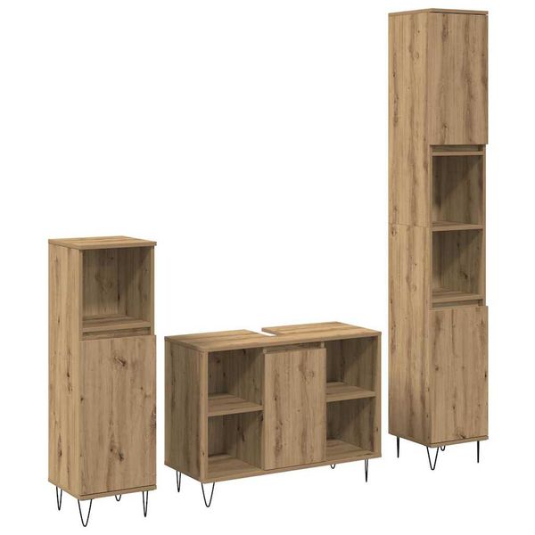 vidaXL Sada kúpeľňového nábytku 3 pcs Remeselný dub Kompozitné drevo