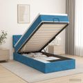 vidaXL Ottoman posteľ s matracom a LED Tmavo modrá 90 x 190 cm Zamat