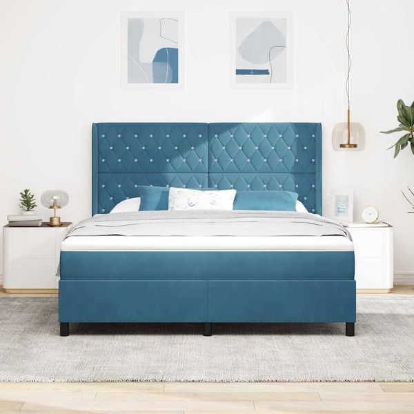 vidaXL Posteľ s pružinovým rámom s matracmi Modrá 180 x 200 cm Zamat