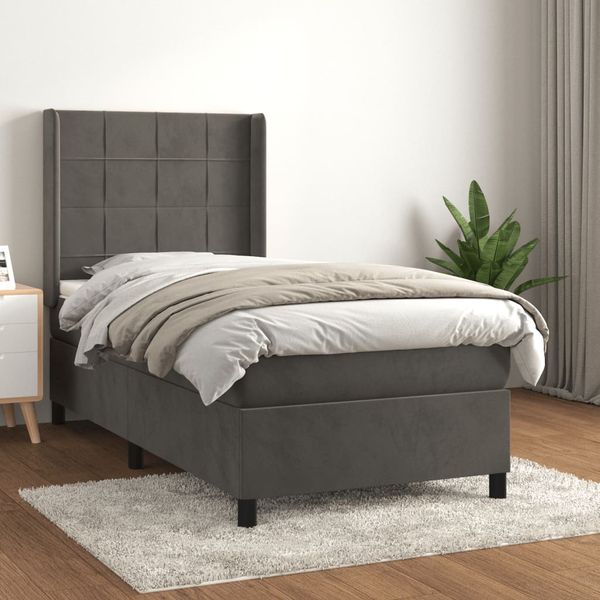 vidaXL Posteľný rám boxspring s matracom tmavosivý 90x190 cm zamat