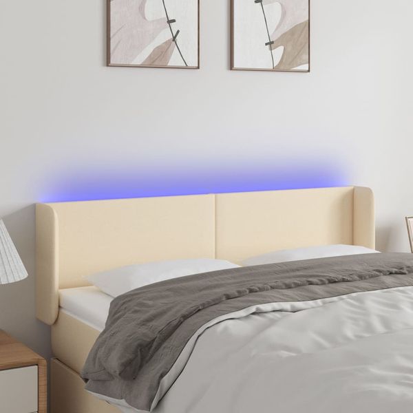 vidaXL Čelo postele s LED krémové 147x16x78/88 cm látka