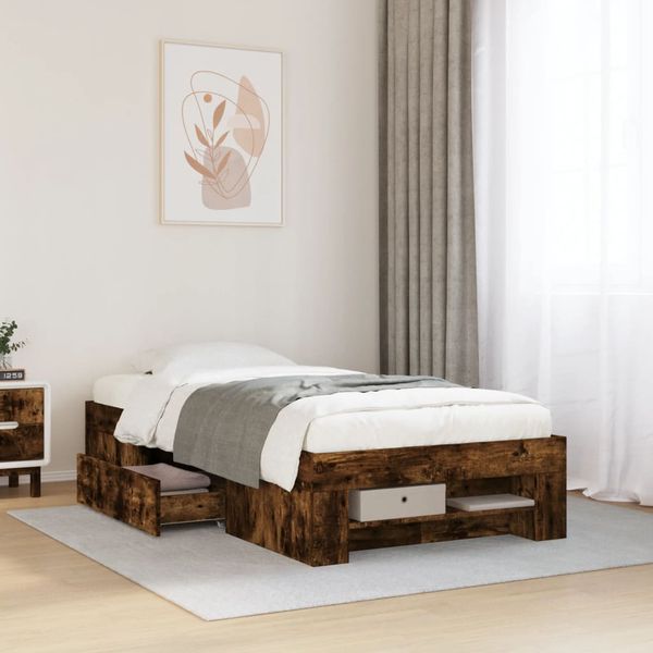 vidaXL Posteľný rám bez matraca dymový dub 75x190 cm kompozitné drevo