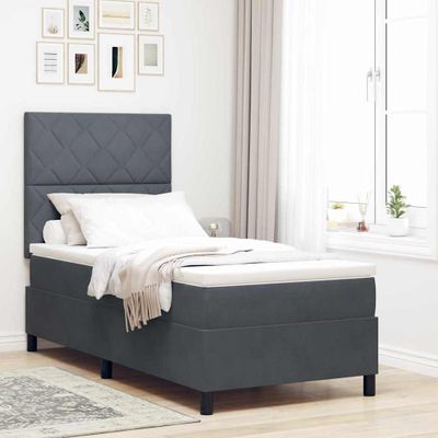 vidaXL Posteľ s pružinovým rámom Tmavo šedá 90 x 190 cm Zamat