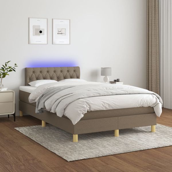 vidaXL Posteľ boxsping s matracom a LED sivohnedá 120x200 cm látka