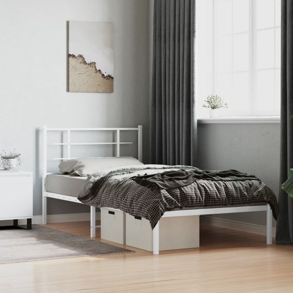 vidaXL Kovový rám postele s čelom biely 107x203 cm