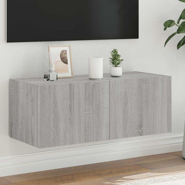 vidaXL TV nástenná skrinka s LED svetlami sivá sonoma 80x35x31 cm