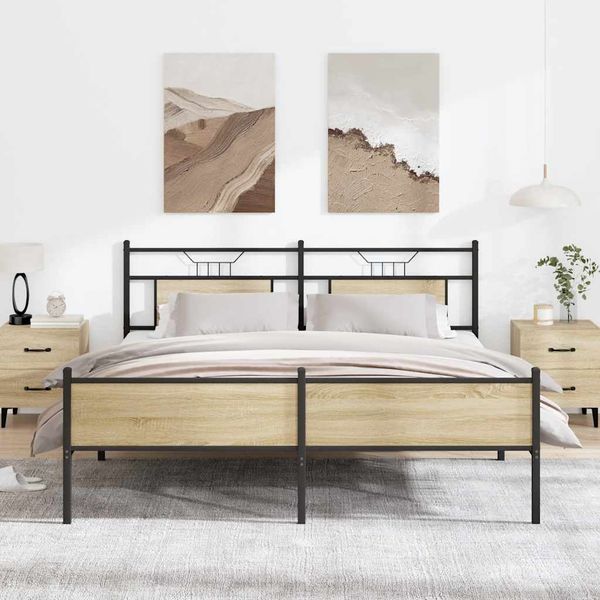 vidaXL Kovový posteľný rám bez matraca dub sonoma 183x213 cm