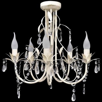 Krištáľový visiaci luster, elegantný, biely, 5 objímok na žiarovky