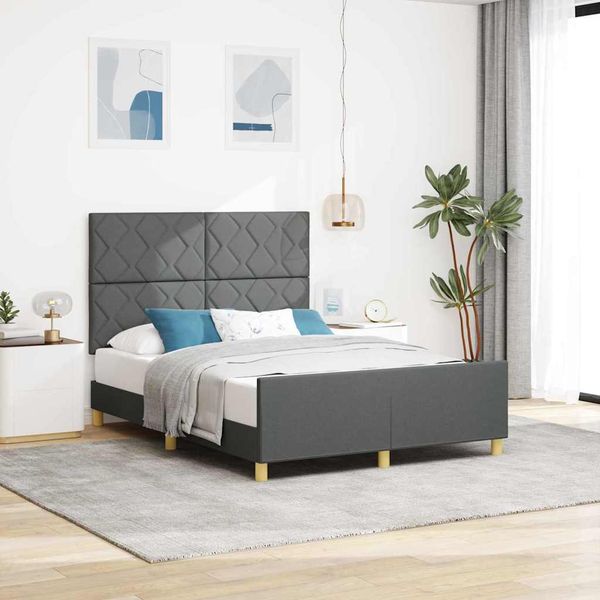 vidaXL Rám postele s čelnou doskou Tmavo šedá 140 x 190 cm látka
