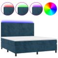 vidaXL Posteľný rám boxsping matrac a LED tmavomodrý 180x200 cm zamat