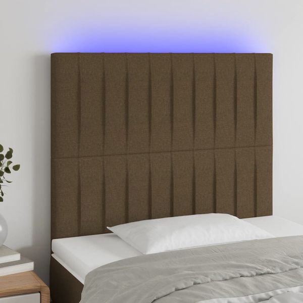 vidaXL Čelo postele s LED tmavohendé 80x5x118/128 cm látka