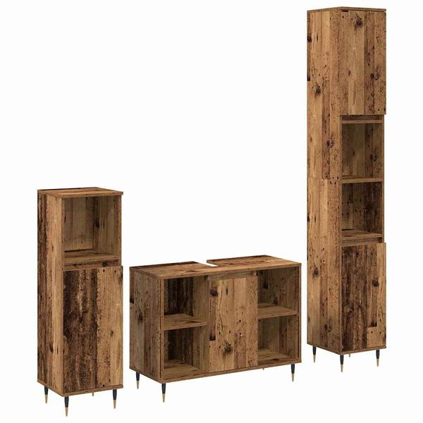 vidaXL Sada kúpeľňového nábytku 3 pcs Staré drevo Kompozitné drevo