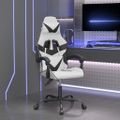 vidaXL Otočná herná stolička biela a čierna umelá koža